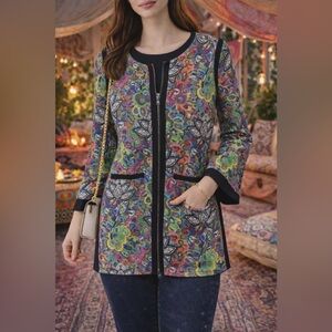 Anthropologie Luii Multicolor Floral double zip long Jacket